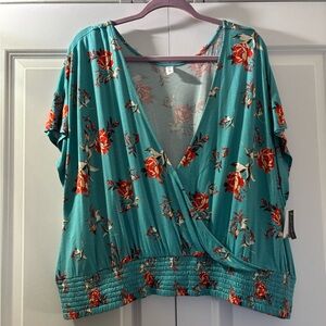 BP Teal and Red Floral Blouse
